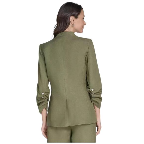Calvin Klein Womens NEW Size 12 Olive Green Linen Blend Lined 3/4-Sleeve Blazer - Picture 3 of 11